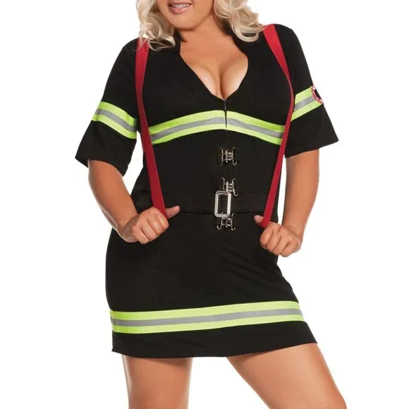 Plus Size Firefighter Firewoman Costume Lingerie Set Queen Size Roleplay Outfit - Picture 2 of 9